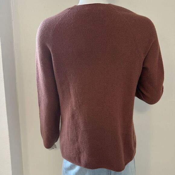 Vince Brown Cashmere Ribbed Medium Weight Knit V-neck Sweater Loose Fit - Picture 3 of 5